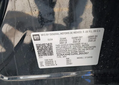 2024 Chevrolet Equinox Fwd Ls из США, поврежденный, VIN 3GNAXHEG2RL265367